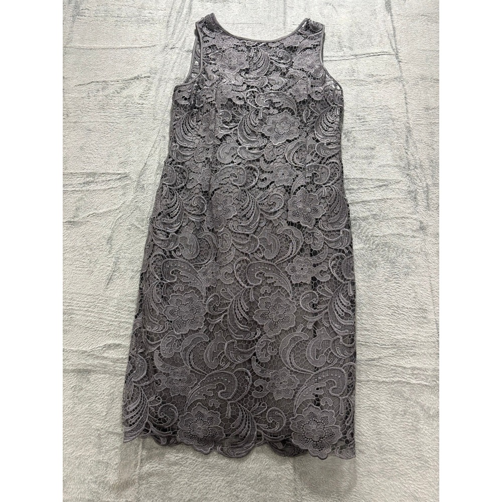 Adrianna Papell Lace Sheath‎ Dress Gray Floral Cocktail Wedding Guest